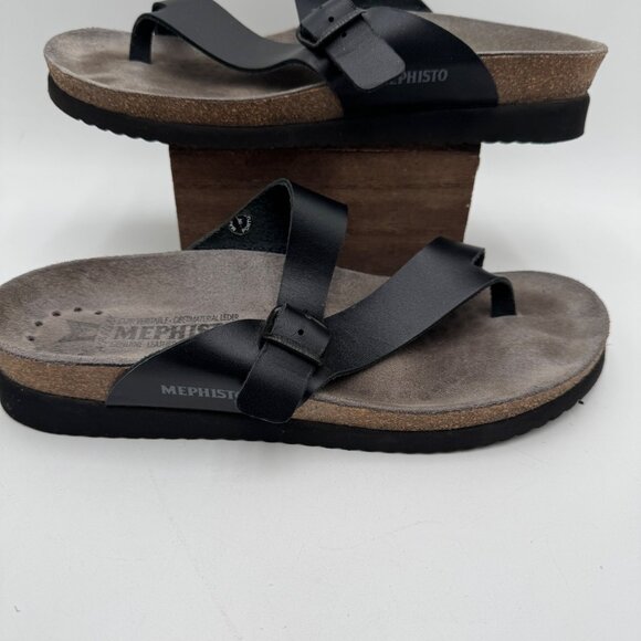 Helen Toe Loop Sandal woman’s size 39 8.5 - 9 Black Leather Comfort Sandal - Picture 2 of 13